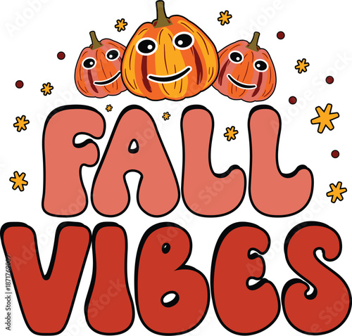 Colorful Cartoon Pumpkins and Autumn Text