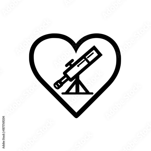 Vector illustration of telescope icon inside heart icon symbolizing vision love discovery and hope