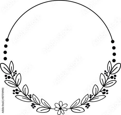 Floral Wreath with Leaves and Berries Illustration
