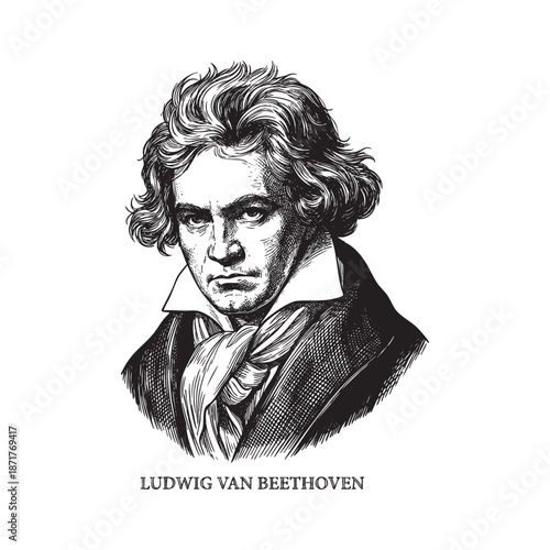 Ludwig van Beethoven Portrait Engraving Illustration