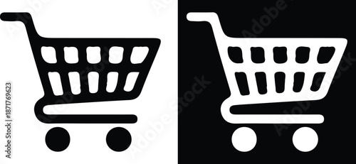 shopping trolley black white icon set vector 