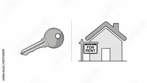 House For Rent With Key Illustration.