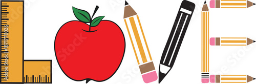 Red Apple Ruler Pencils Stationery Office