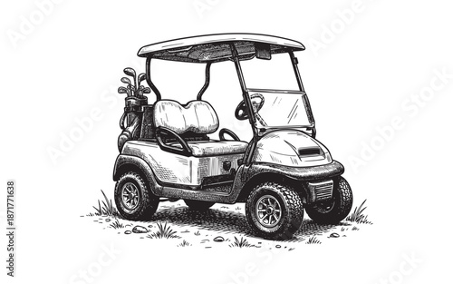 Golf Cart with Clubs on a Grassy Path