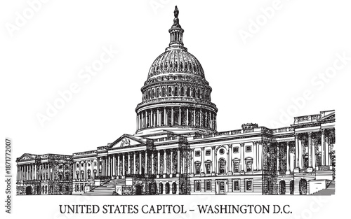 United States Capitol Building Washington DC Historic Landmark Engraving