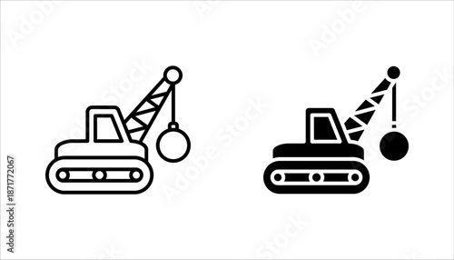 Demolition icon set. Demolition crane symbol with construction vector illustration on white background