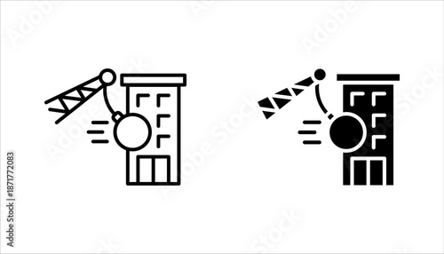 Demolition icon set. Demolition crane symbol with construction vector illustration on white background