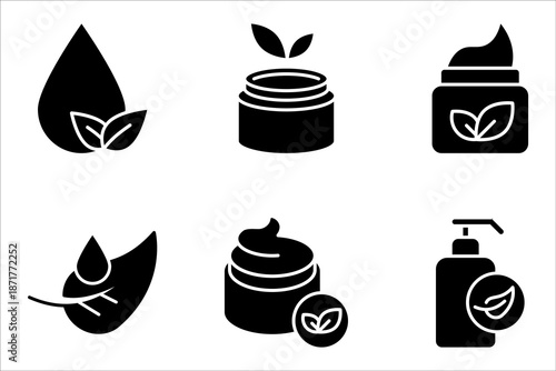 Organic cosmetic line icons set. Organic skin care components or labels. vector illustration on white background