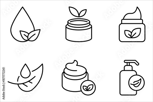 Organic cosmetic line icons set. Organic skin care components or labels. vector illustration on white background