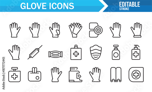 Protective handwear and safety glove outline icons