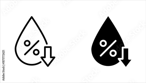 Low water level icon set. Droplet with arrow down symbol. vector illustration on white background