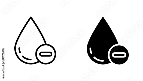 Low water level icon set. Droplet with arrow down symbol. vector illustration on white background