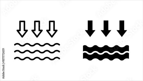 Low water level icon set. Droplet with arrow down symbol. vector illustration on white background