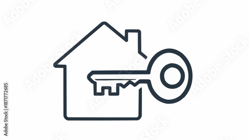 House Icon with Key Symbolizing Real Estate Ownership.