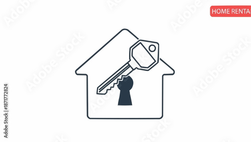 House key and lock icon symbolizing home rental and ownership.