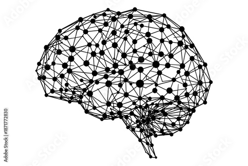 A stylized, interconnected network representing the human brain's complex neural pathways and cognitive processes in a minimalist, abstract digital art style