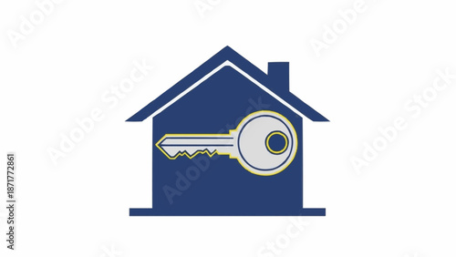House Icon with Key Symbolizing Home Ownership and Security.