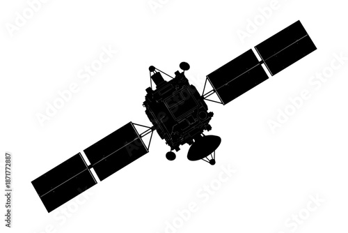 Illustration of a futuristic satellite with solar panels extended, designed for deep space exploration and communication