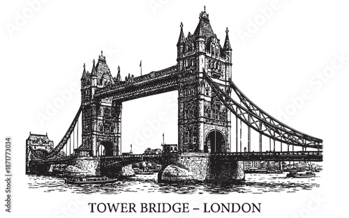 Tower Bridge London Historic Landmark Architecture Engraving