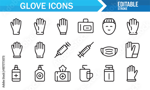 Protective gloves and hand safety outline icons collection