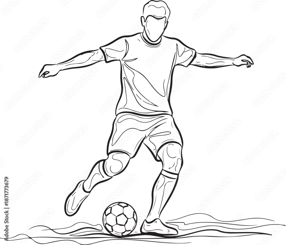 Fototapeta premium Soccer player kicking ball line football