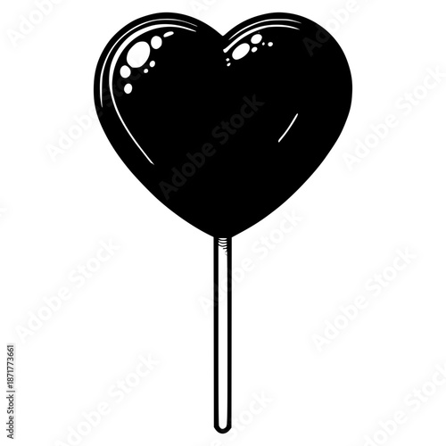 Lollipop Heart: A stylized, black heart-shaped lollipop, a sweet treat ready to bring a touch of joy and affection.