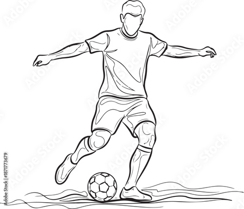 Soccer player kicking ball line football