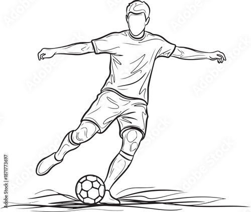 Soccer player kicking ball line football 1