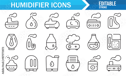 Minimal humidifier and air diffuser outline icons