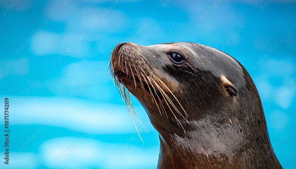 Obraz premium Close-up portrait of a seal with whiskers in water.