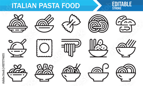 Mediterranean Italian pasta outline icons set