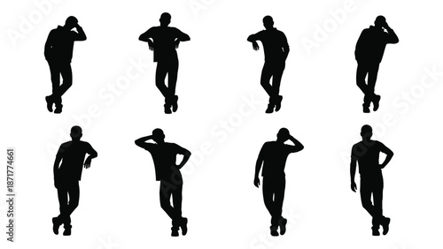 Silhouettes of people in various poses against a simple white background