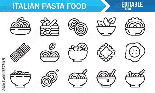 Pasta food and noodle bowl outline icon pack