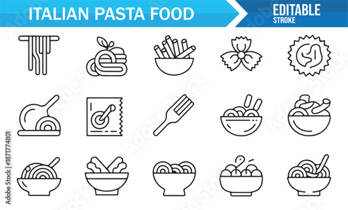 Italian cuisine pasta symbols in outline style