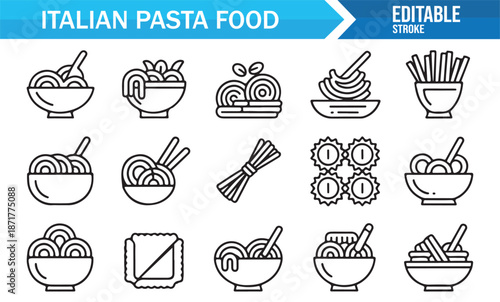 Pasta and Italian cuisine outline icons collection