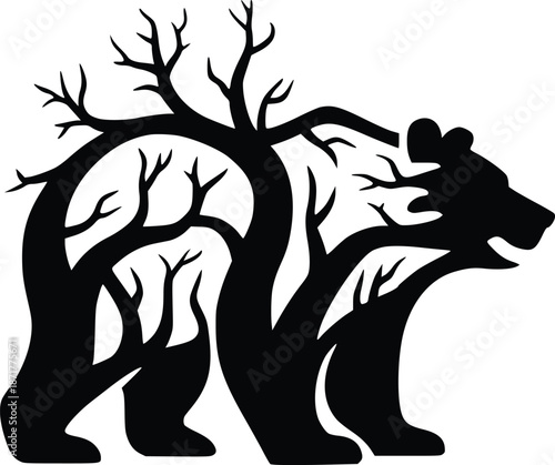 Bear silhouette with tree