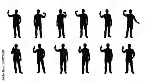 Silhouettes of people in various dynamic poses showing strength and movement