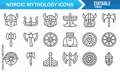 Fantasy Norse mythology symbol outline icon pack