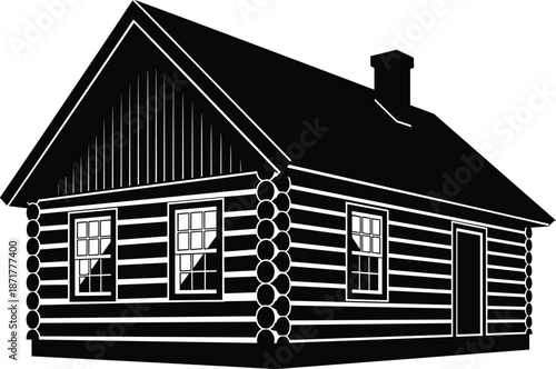 Log cabin silhouette illustration of wooden countryside house, rustic architecture vector isolated design for rural living, real estate branding projects
