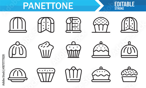 Traditional Italian panettone cake outline icon pack