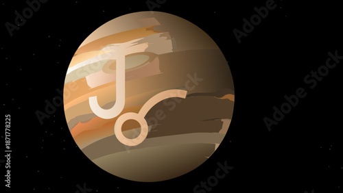 Minimal flat vector design of jupiter planet symbol for astronomy and astrology use with space and graphic and illustration and icon and logo