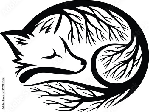 Sleeping fox silhouette
