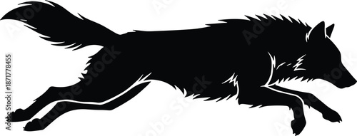 Running black wolf silhouette isolated on white background showing speed power motion wildlife animal vector illustration design