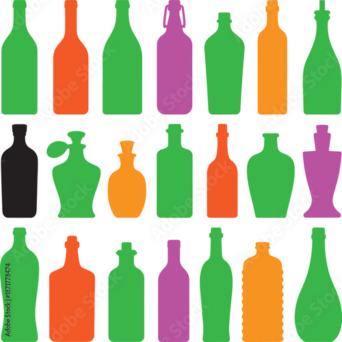 set of various bottles