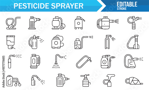 Pest control and crop protection sprayer outline icons