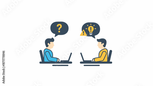 Collaborative discussion with individuals exchanging ideas and solutions, representing problem-solving and brainstorming concept