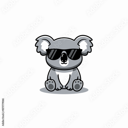 Cute cartoon koala wearing sunglasses sitting down.
