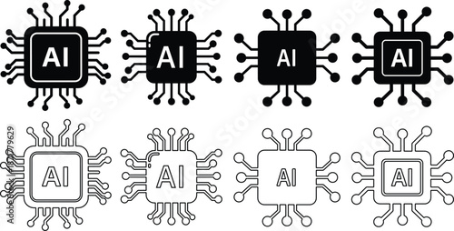 Eight A I chip with black and white color variations artificial intelligence