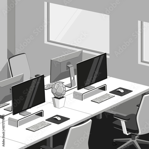 Computers on office desk workspace.