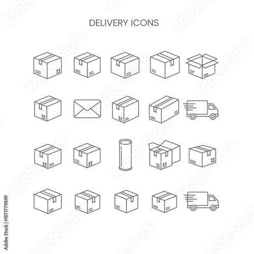 Delivery boxes and transport icons.
